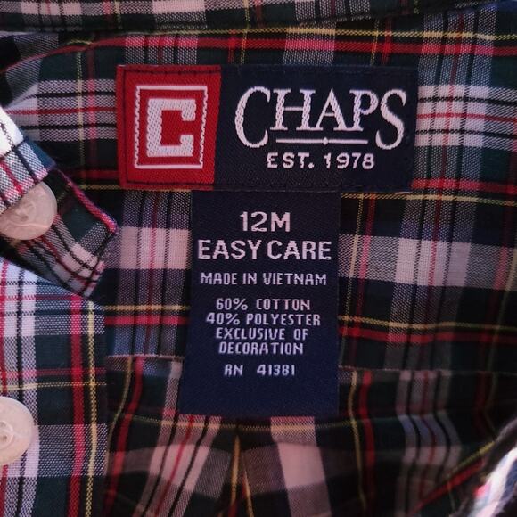 Chaps 12 Months Baby Boy Button Up Plaid Shirt Blue Red Multicolor Long Sleeve - Picture 5 of 5